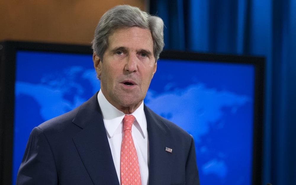 Secretary of State John Kerry speaks at the State Department in Washington, Monday, Aug. 26, 2013, about the situation in Syria. Kerry said chemical weapons were used in Syria, and accused Assad of destroying evidence. (Manuel Balce Ceneta/AP)