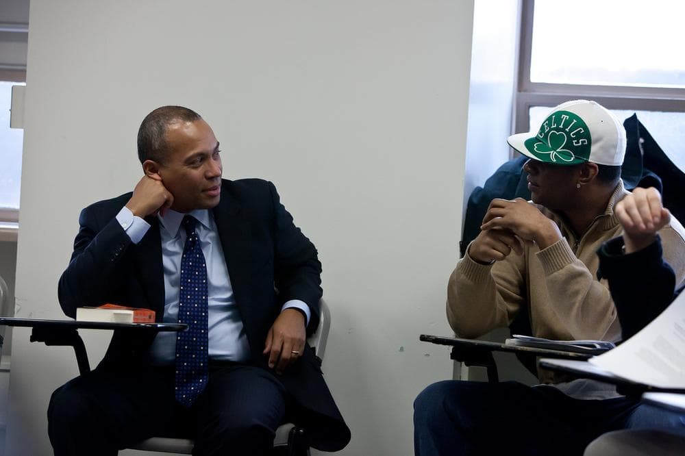 Governor Deval Patrick sits in on a class at Massachusetts Community College (Photo: Governor's office)