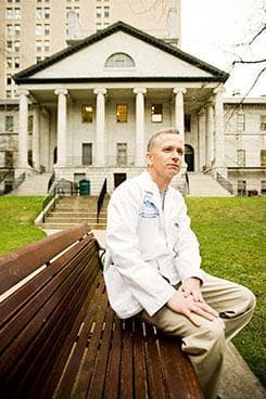 Dr. Michael V. Callahan outside Harvard Medical School (Photo: Joseph Ferraro, Massachusetts General Hospital)