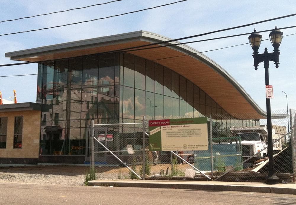 East Boston's new public library branch opens this fall. (Andrea Shea/WBUR)