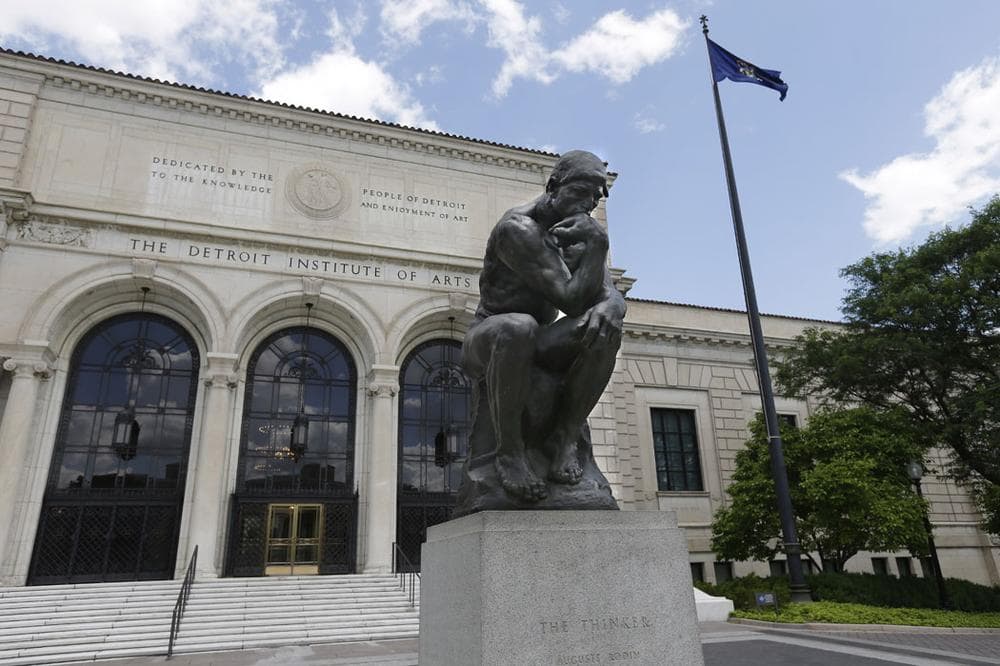 Rodin's &quot;Thinker&quot; sits outside the Detroit Institute of Arts. (AP Photo/Carlos Osorio)