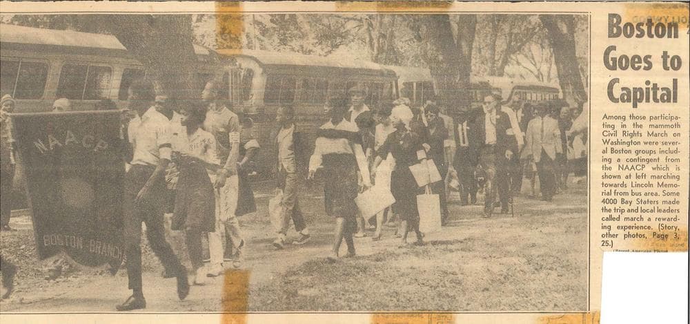 A 1963 clipping from the Boston Herald American shows the Boston contingent at the March on Washington. (Courtesy of Melanie McNair)