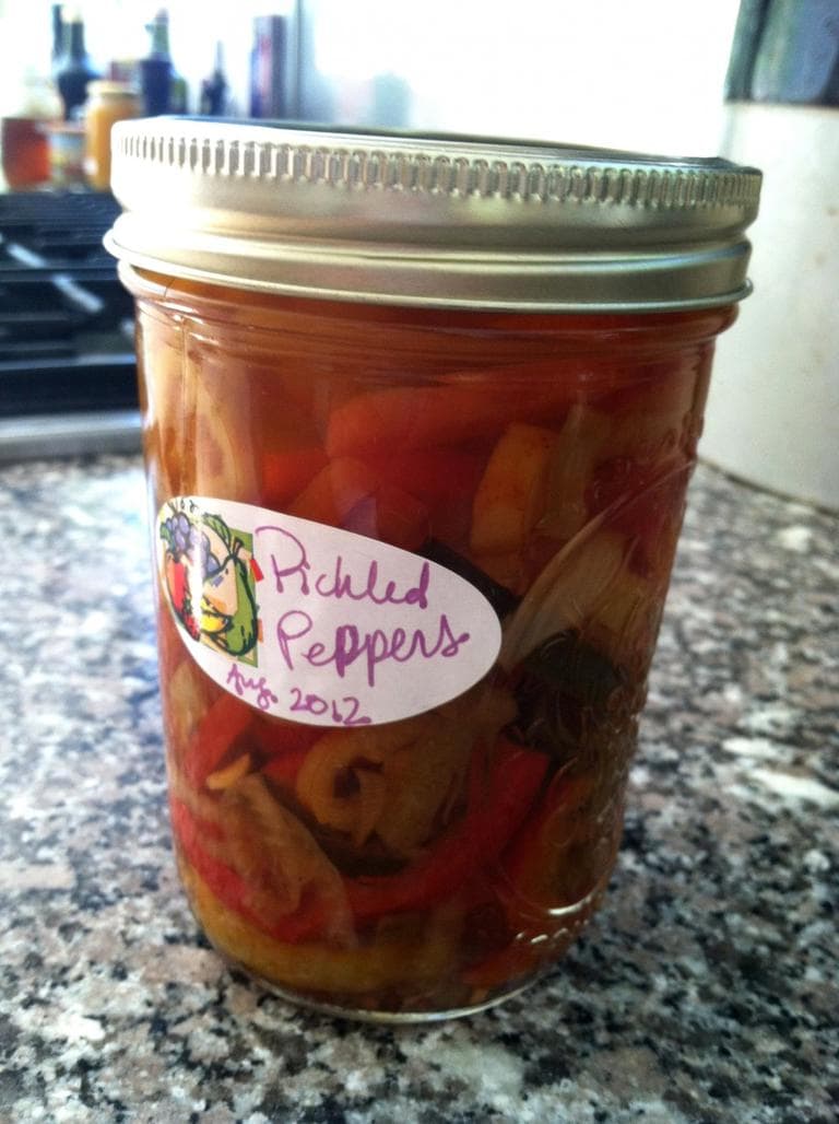 Kathy Gunst's pickled peppers. (Kathy Gunst/Here &amp; Now)