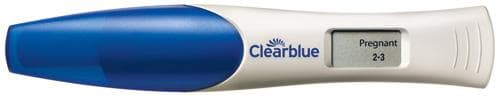 The Clearblue Advanced Pregnancy Test With Weeks Estimator shows a result indicating a woman has been pregnant for two to three weeks. (Clearblue)