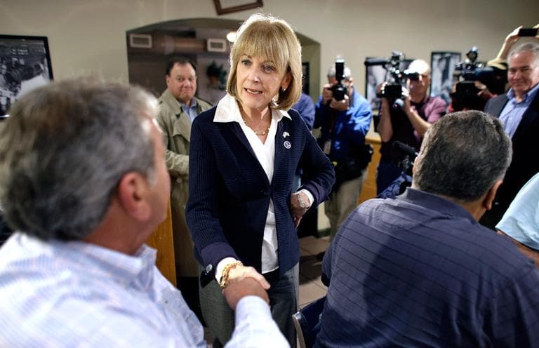 Massachusetts Attorney General Martha Coakley, center, greets patrons at Morin's Diner in Attleboro Monday, as she officially launched her campaign for governor. (Steven Senne/AP)