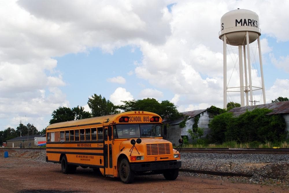 In this May 2, 2012 photograph taken in Marks, Miss., a school bus is parked in Marks, Mississippi, a town of about 1,600 in the Delta. (Laura Tillman/AP)