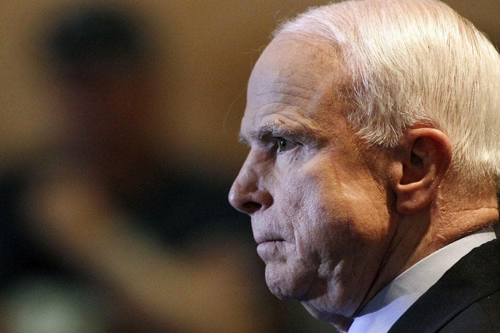 U.S. Senator John McCain, R-Ariz., listens during a town hall meeting dominated by discussion of Syria, Sept. 5, 2013, in Phoenix. (Ralph Freso/AP)