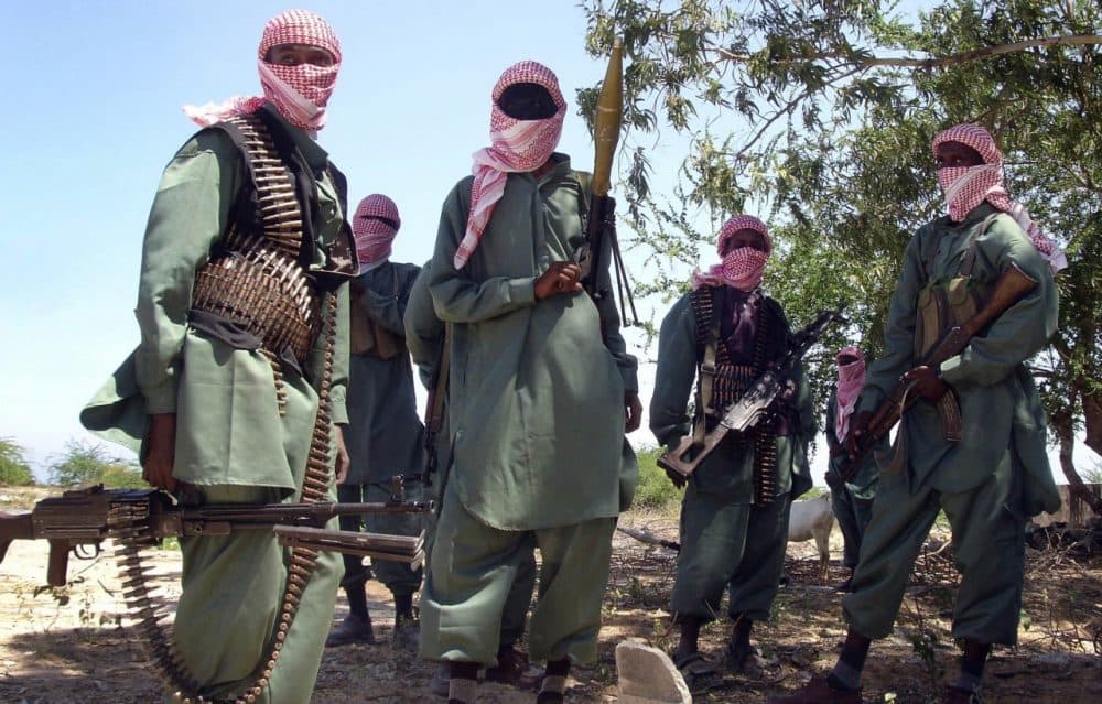 Members of Somalia's al-Shabab jihadist movement are pictured during exercises at their military training camp outside Mogadishu, November 2008. (AP)