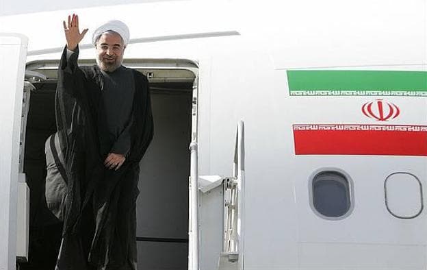 Iranian president Hassan Rouhani's official Twitter account tweeted this photo of Rouhani departing for New York, Monday, Sept. 23, 2013. (@HassanRouhani/Twitter)