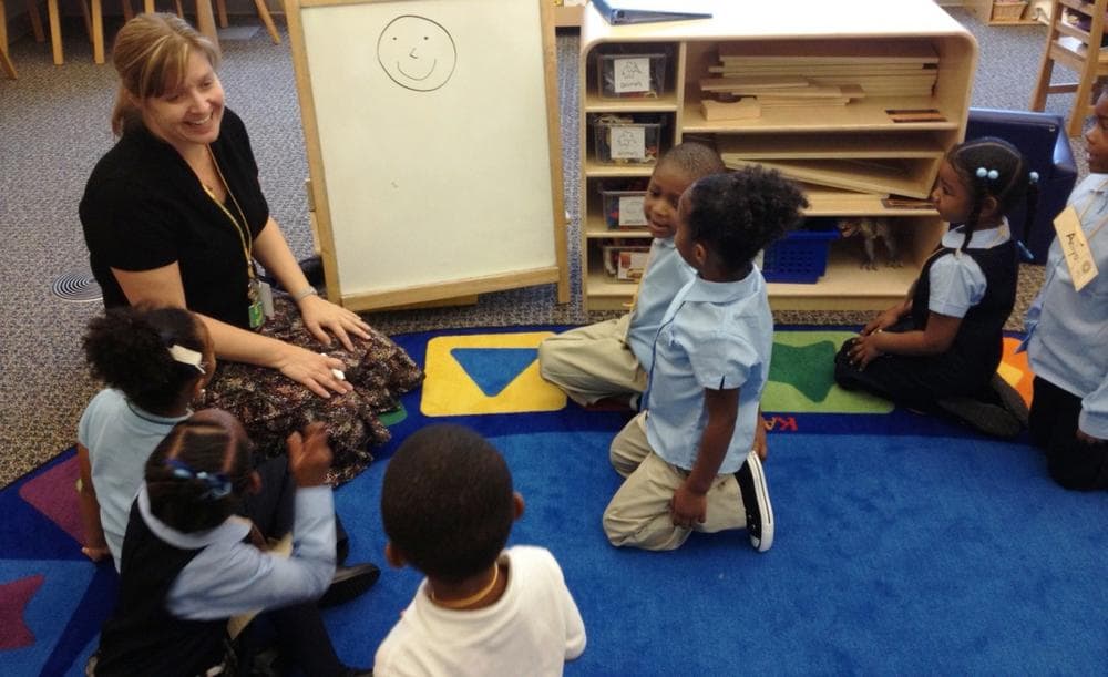 The first day of pre-school at Golightly Education Center in Detroit. (Sarah Hulett/Michigan Radio)