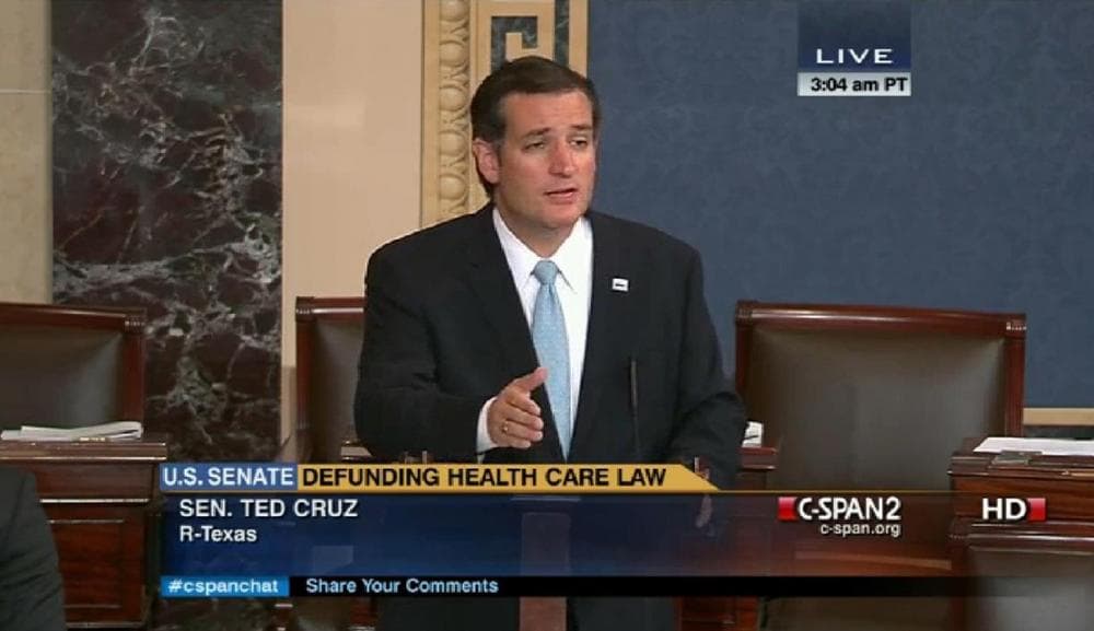 U.S. Sen. Ted Cruz is pictured speaking in the early morning hours on Wednesday, Sept. 25, 2013. (Screenshot from cspan.org)