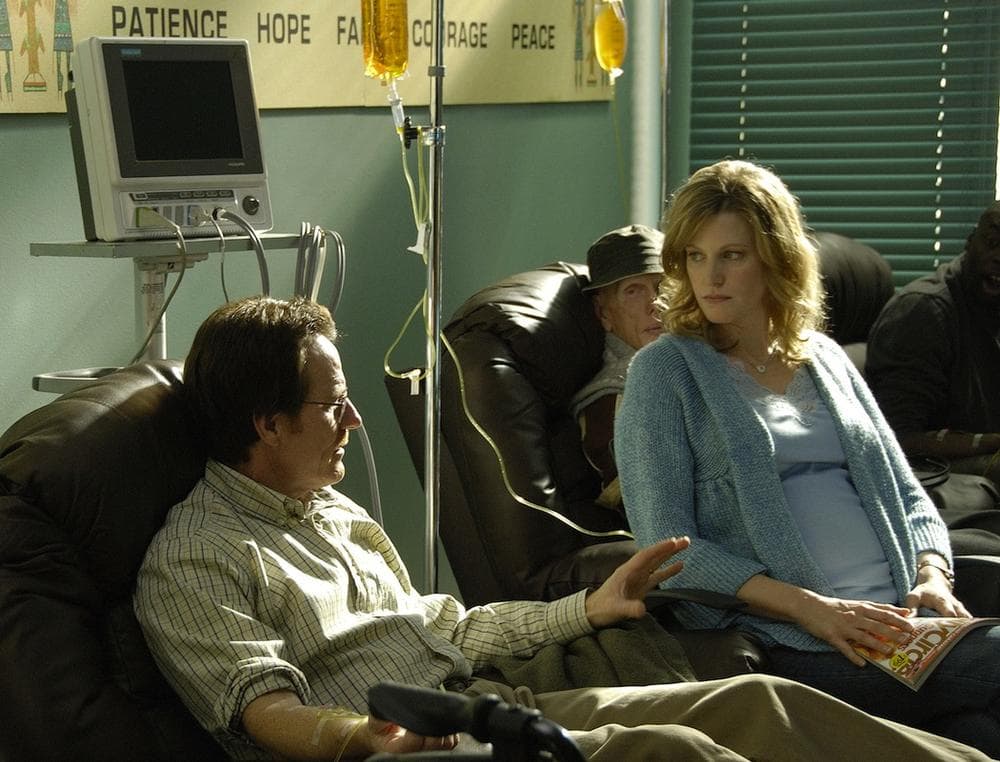 Bryan Cranston as Walter White and Anna Gunn as Skyler during a chemotherapy session in Season One of &quot;Breaking Bad.&quot; (Ursula Coyote/AMC/AP)