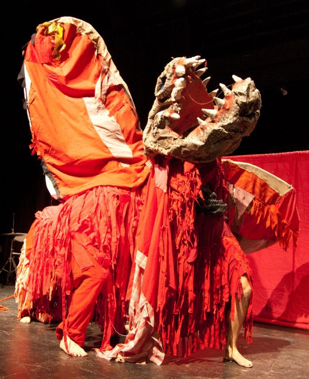The &quot;terrible dragon&quot; from Bread and Puppet Theater's revival of its 1962 anti-war show &quot;King Story&quot; at Boston College. (Greg Cook)