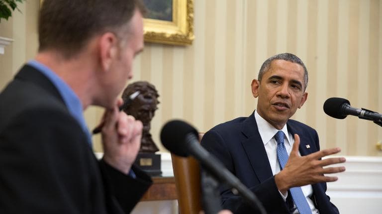 President Obama is interviewed Monday in the Oval Office by Steve Inskeep for NPR's Morning Edition. (The White House)