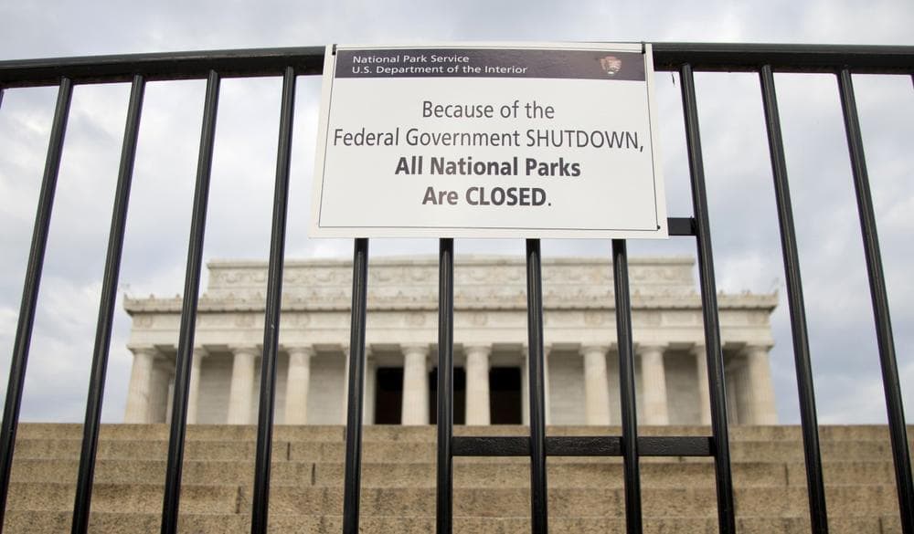 A sign is posted on a barricade in front of the Lincoln Memorial in Washington, Tuesday, Oct. 1, 2013. (Carolyn Kaster/AP)