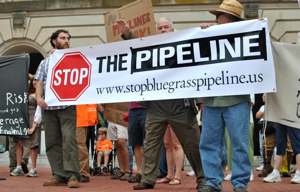 Opponents of the Bluegrass Pipeline demonstrate in Frankfort, Ky., this past summer. (Erica Peterson/WFPL)