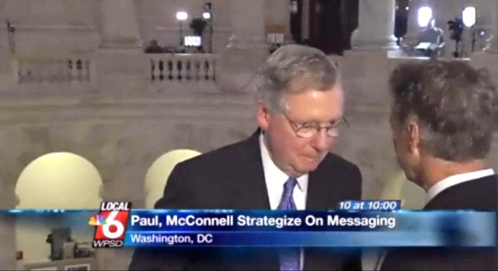 Kentucky GOP Sens. Mitch McConnell and Rand Paul are recorded talking about messaging strategy for the government shutdown. (Screenshot from WPSD)