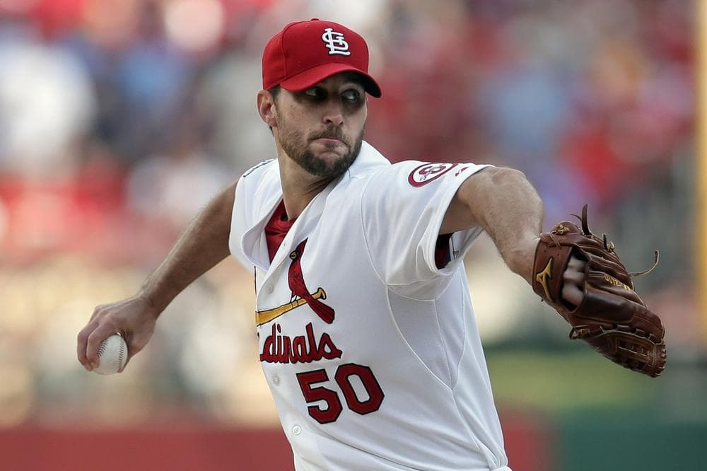 Cardinal ace, Adam Wainwright, pitches in the National League division series. (Charlie Riedel/AP)