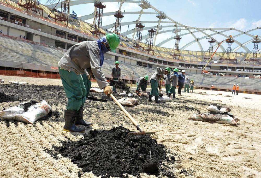 Work on this stadium in Curitiba, Brazil was halted due to safety concerns for workers. (Alfredo Fernandes, Portal da Copa/AP)