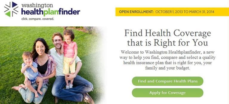 Screenshot from the home page of the Washington Health Plan Finder. 