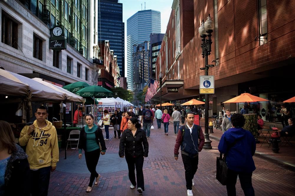 Downtown Crossing is the epicenter of Boston’s social, cultural and commercial history. Since its heyday, it's seen a number of highs and lows. (Jesse Costa/WBUR)