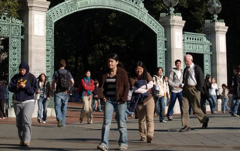 Students at the Sather Gate of the University of California, Berkeley, campus. (Wikimedia Commons)