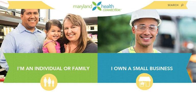 Screenshot of Maryland health connection website