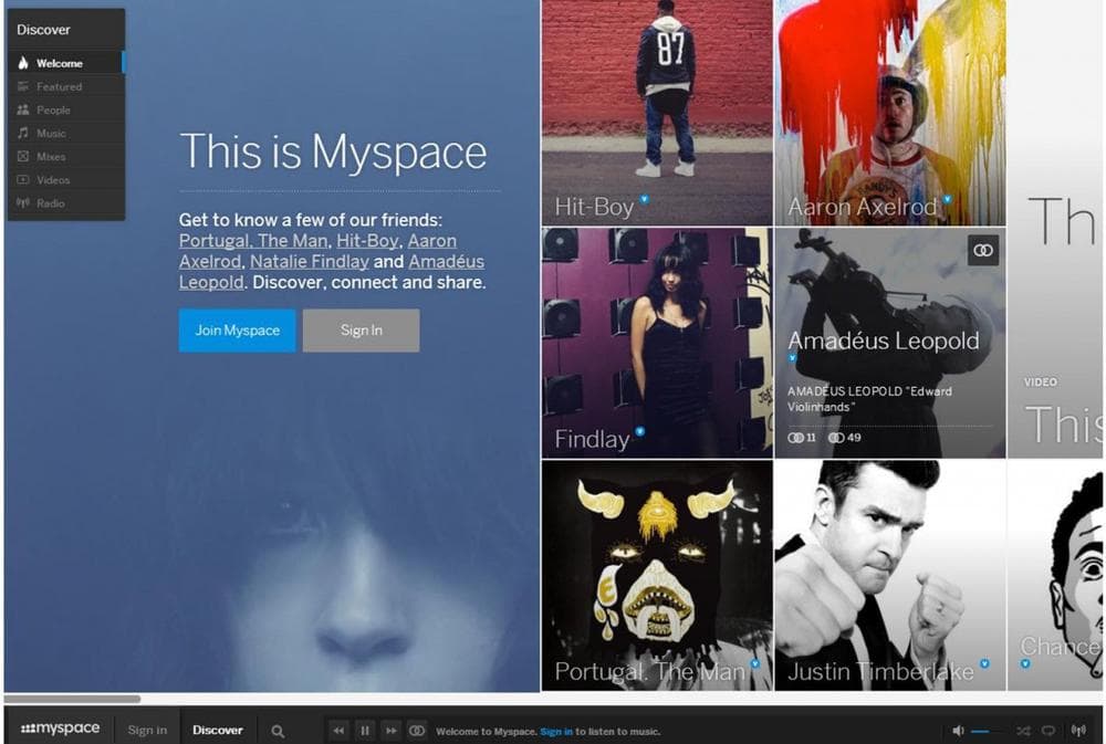 Screenshot of the new Myspace homepage (myspace.com)