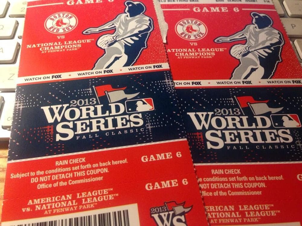 Here &amp; Now's Robin Young tweeted this picture of her World Series tickets for tonight. (Robin Young/Twitter)