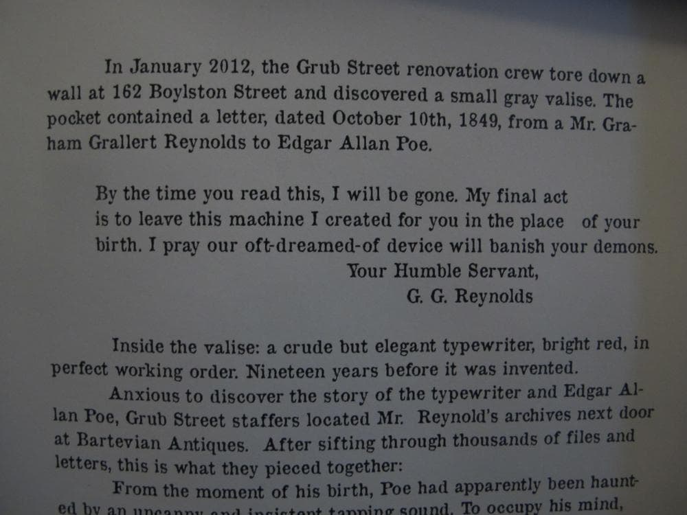 A joke letter about Edgar Allan Poe by some Grub Street writers. (Andrea Shea/WBUR)