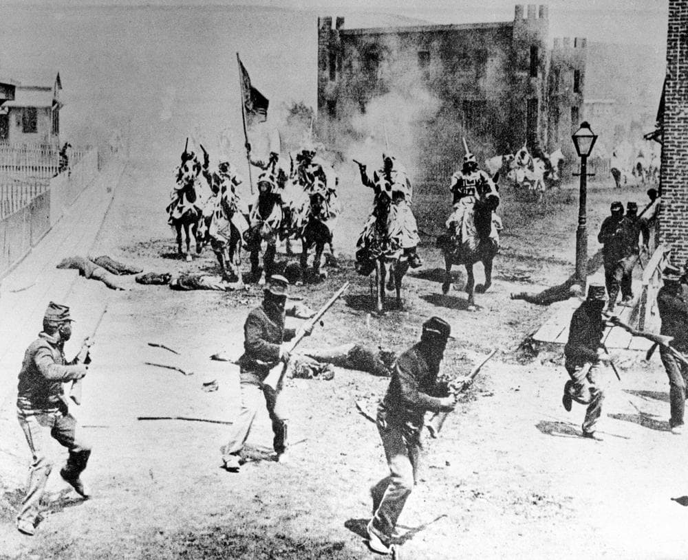 Klansmen ride against the army of occupation in this scene from D.W. Griffith&#039;s &quot;Birth of a Nation&quot; filmed in Hollywood, Calif., in 1914. (AP)