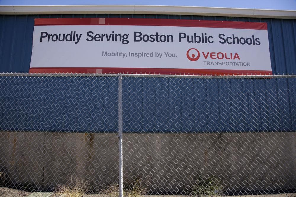 About 600 school bus drivers at Veolia Transportation, Boston's school bus contractor, conducted a work stoppage on Tuesday, Oct. 8, 2013, affecting about 33,000 students. (AP)