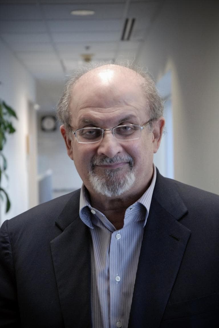 Author Salman Rushdie in the Radio Boston studios. (Alex Kingsbury/WBUR)