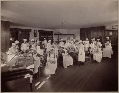 A home economics class at the Henry L. Pierce School in Dorchester, MA, 1893. (Credit: Boston Public Library)