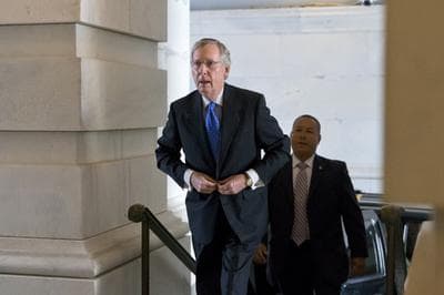 Senate Minority Leader Mitch McConnell, R-Ky., arrives at the Capitol in Washington, Wednesday, Oct. 16, 2013. Senators announced a bipartisan deal to re-open the government and raise the debt ceiling. (AP)