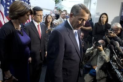 Speaker of the House Rep. John Boehner, R-Ohio, pauses during a news conference after a House GOP meeting on Capitol Hill on Tuesday, Oct. 15, 2013 in Washington. (AP)