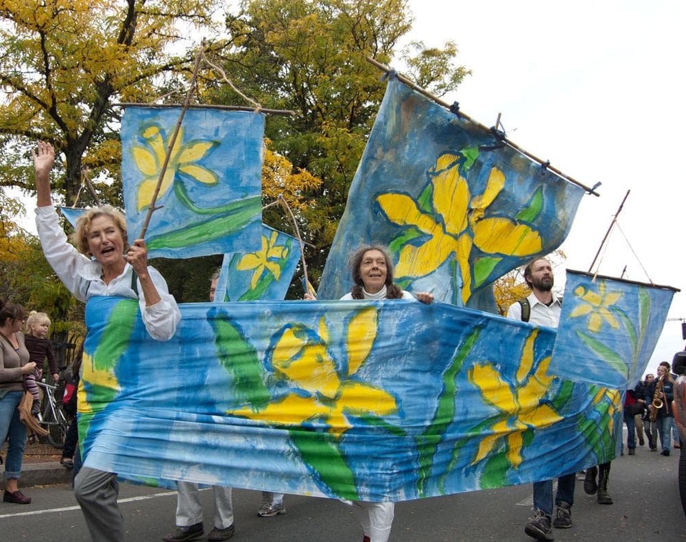 Bread and Puppet Theater of Glover, Vermont, paraded a ship of daffodils. (Greg Cook)