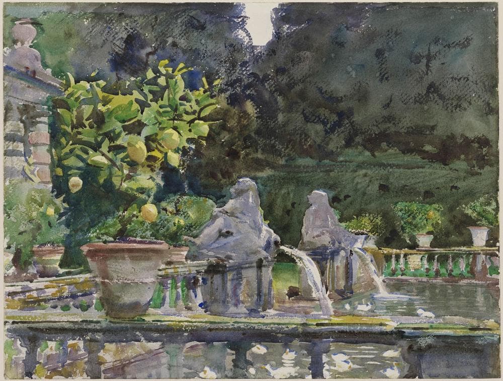 John Singer Sargent's 1910 watercolor &quot;Villa di Marlia, Lucca: A Fountain.&quot; (Courtesy Museum of Fine Arts, Boston)
