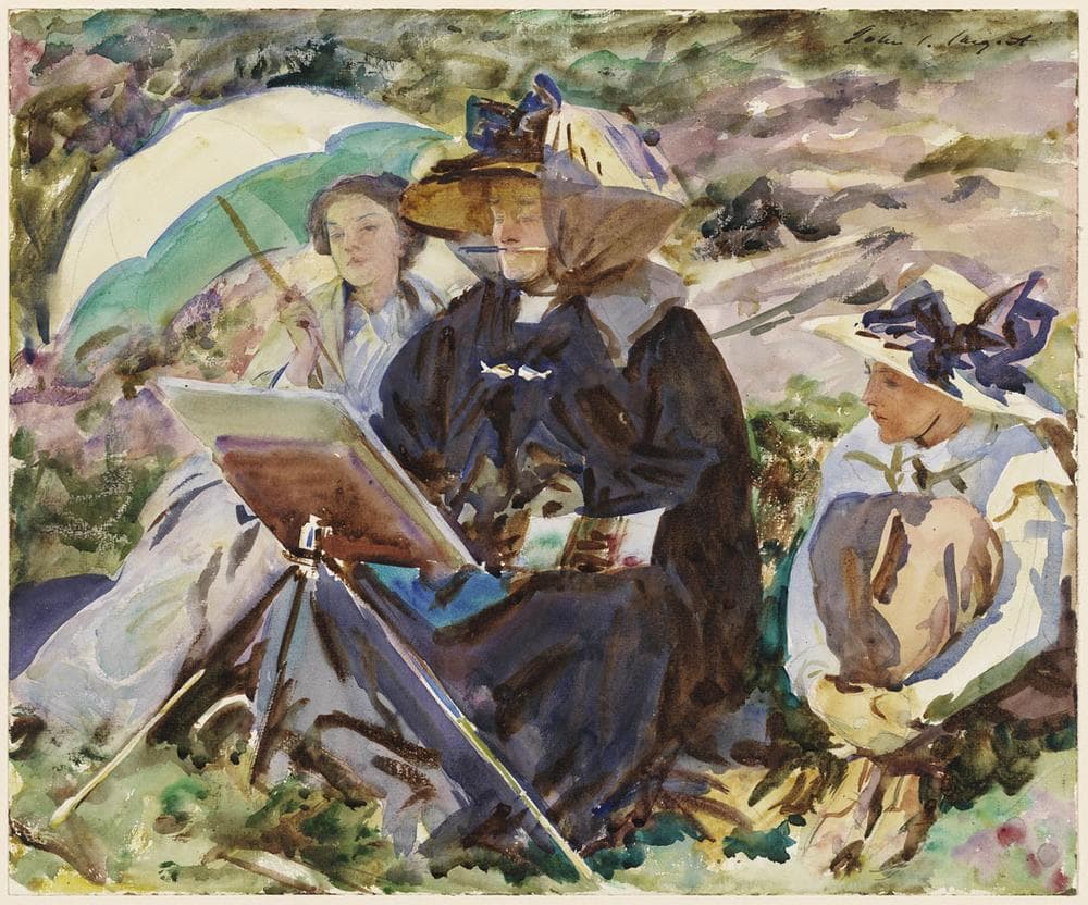 John Singer Sargent paints his sister Emily (center) with their nieces in the Alps in his 1911 watercolor &quot;Simplon Pass: The Lesson.&quot; (Courtesy Museum of Fine Arts, Boston)