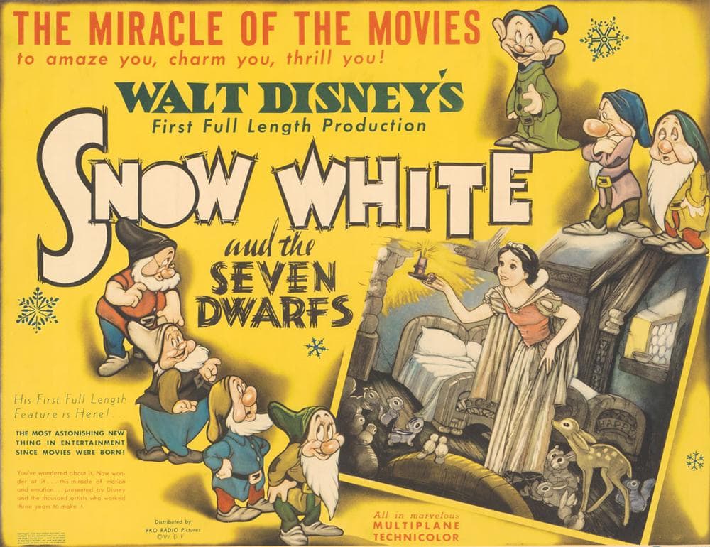 Poster with Snow White and Dwarfs Lobby card; print on paper. (Courtesy Walt Disney Animation Research Library; ©Disney.)