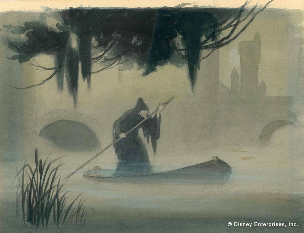 Witch in Rowboat, Samuel Armstrong Concept art; watercolor on paper. (Courtesy Walt Disney Family Foundation; ©Disney)