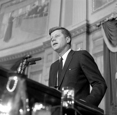 President-elect Kennedy as he spoke to a joint session of the Massachusetts Legislature. (AP)