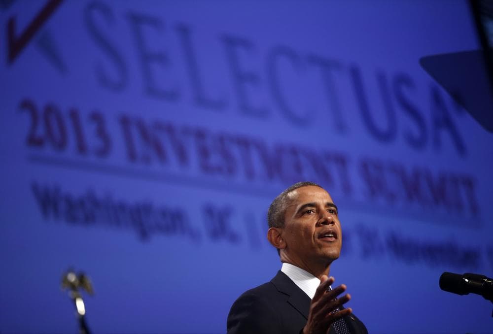 President Barack Obama speaks at the SelectUSA Investment Summit in Washington, Thursday, Oct. 31, 2013. The president encouraged international businesses and investors to bring new investment and jobs to the U.S. (Charles Dharapak/AP)