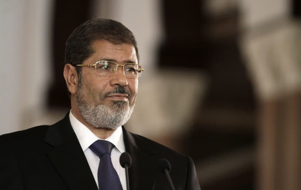 Egyptian President Mohammed Morsi is pictured July 13, 2012, at the presidential palace in Cairo, Egypt. (Maya Alleruzzo/AP)