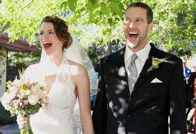 Jessica Wolk and Jim Benson on their real wedding day, which they call their &quot;light wedding.&quot; (Courtesy of the Bensons)
