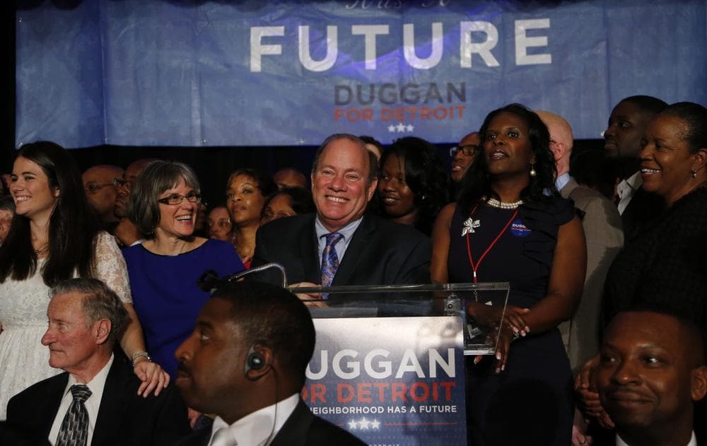 Mayor-elect Mike Duggan speaks at his election night celebration in Detroit, Tuesday, Nov. 5, 2013. (Paul Sancya/AP)