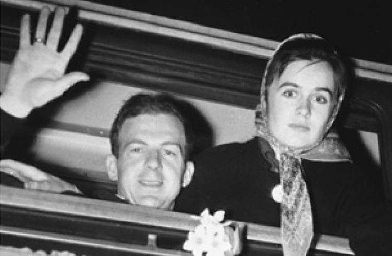Lee Harvey Oswald and wife Marina Oswald say goodbye to Minsk on the first step of their journey to America. (U.S. National Archives &amp; Records)