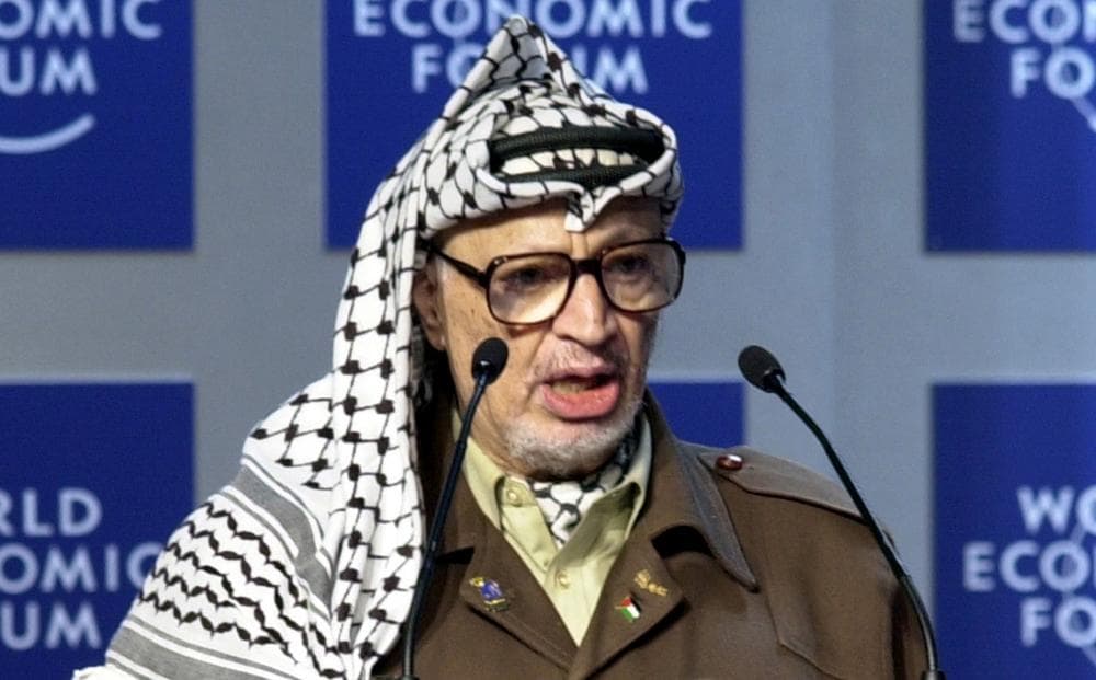 Yasser Arafat is pictured speaking at the World Economic Forum in 2001. (Remy Steinegger/World Economic Forum)