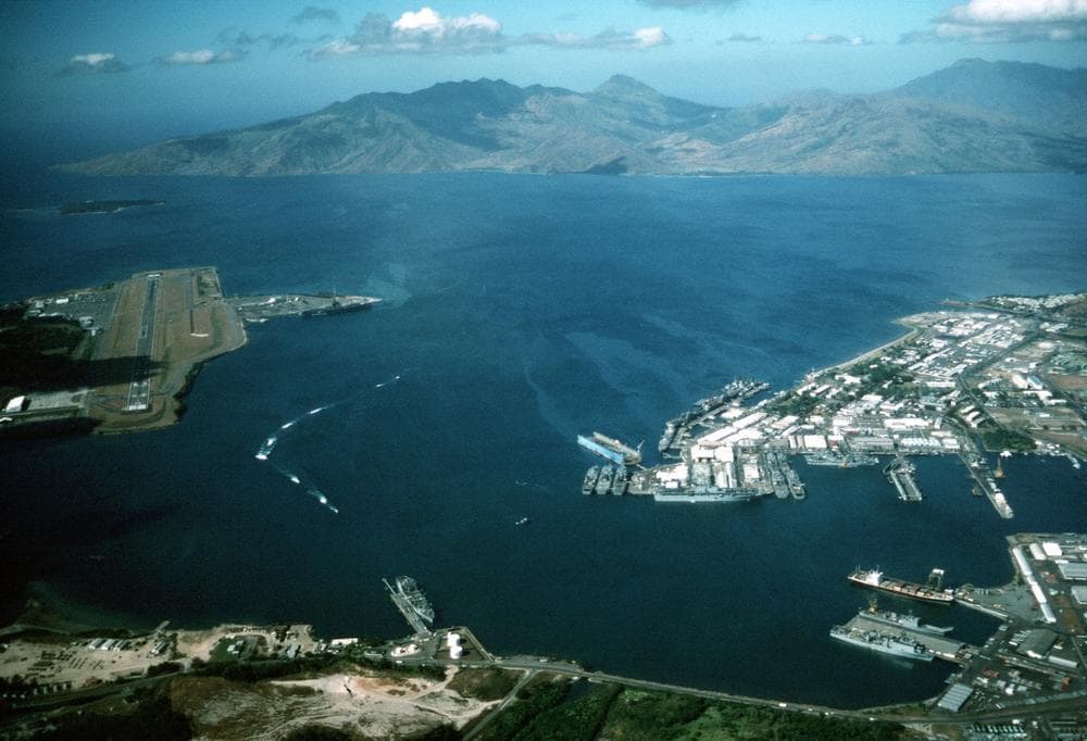 An aerial view of Naval Station Subic Bay, right, and Naval Air Station Cubi Point, left. (David R. Sanner/Wikimedia Commons)