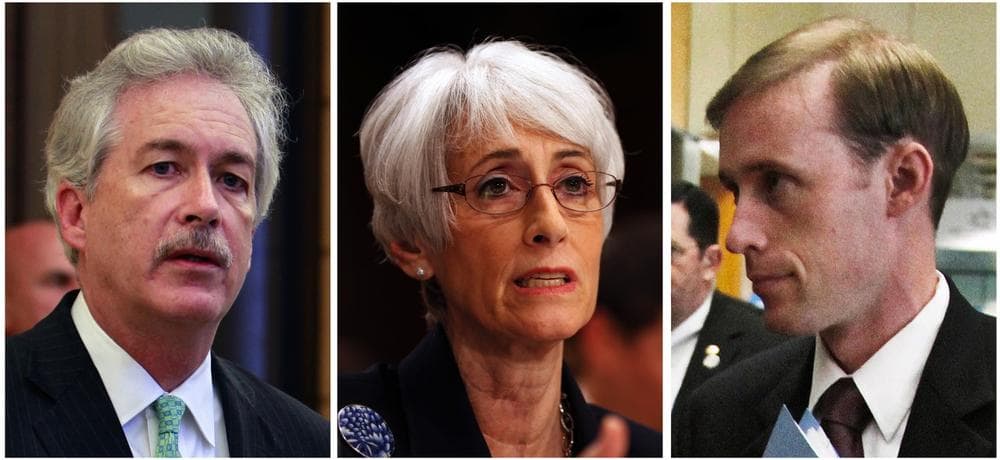 From left, U.S. Deputy Secretary of State William Burns, chief U.S. nuclear negotiator Wendy Sherman and Vice President Joe Biden's top foreign policy adviser Jake Sullivan appear in file photos. The U.S. and Iran secretly engaged in high-level, face-to-face talks in a high stakes diplomatic gamble by the administration that paved the way for the historic deal aimed at slowing Iran's nuclear program. Burns, Sherman and Sullivan were part of the delegation that met with Iranian officials in Oman and elsewhere. (AP)